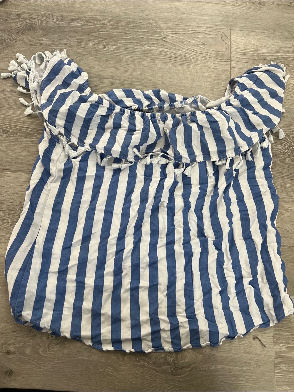SHEIN Blue and White Striped Off-Shoulder Women's Top